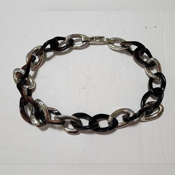 Brighton brown and silver‎ plated scrolled link choker necklace - Picture 1 of 5